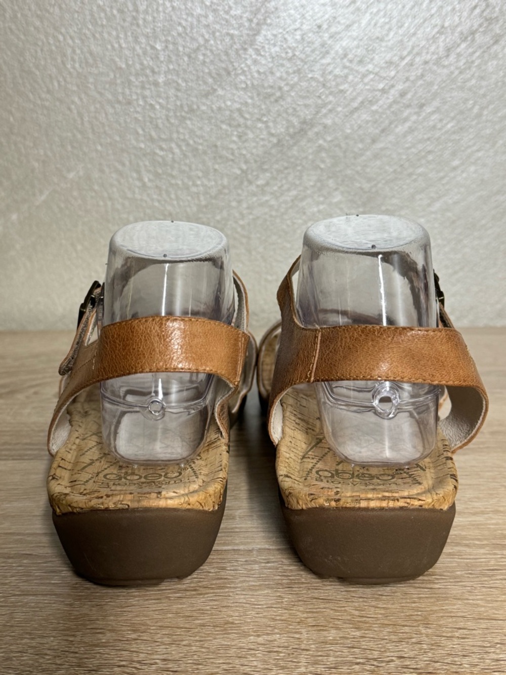 Abeo Nora Sz 11M Neutral Mid Heel Stone Brown Leather Cork Footbed Sandal Comfy - Picture 4 of 10